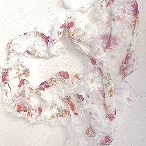 Scarf Lace Ivory Floral Red Orange print Lightweight Beachy Casual NEW